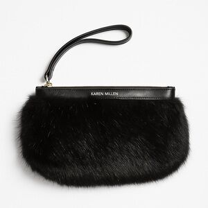Karen Millen Elegant Black Fur Wristlet